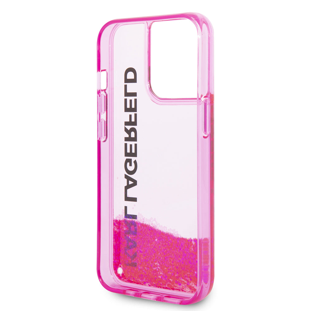 Etui na Apple iPhone 14 Pro, Karl Lagerfeld, Liquid Glitter KL Logo, Różowy