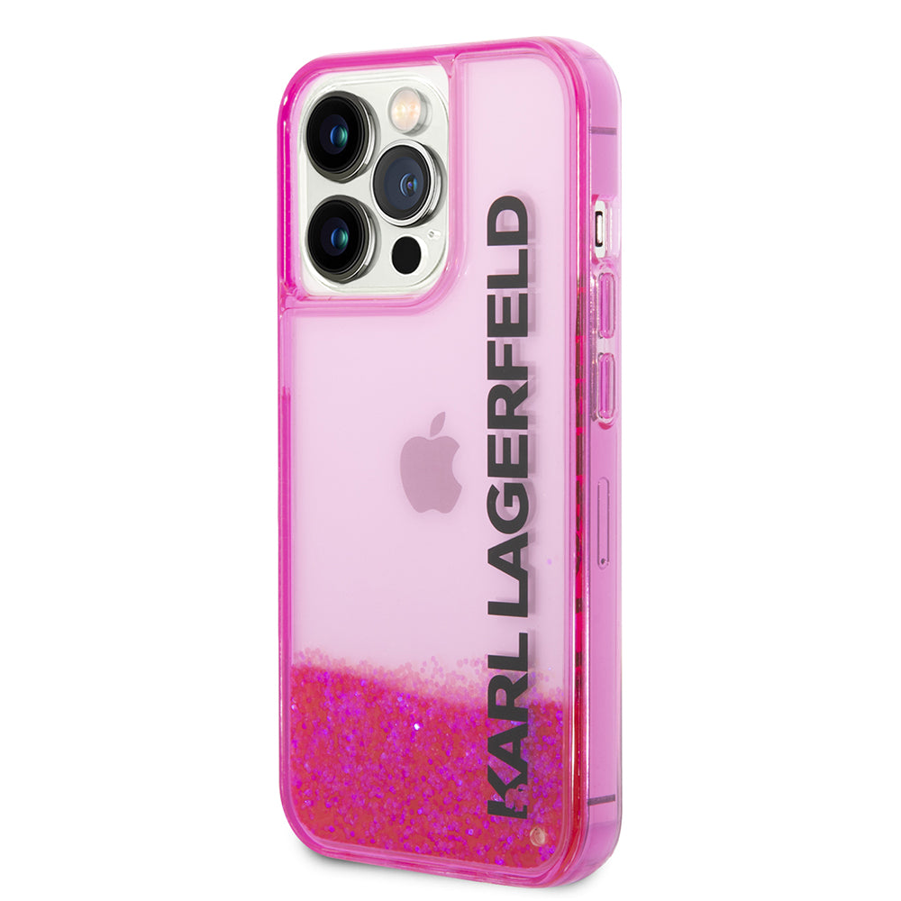 Etui na Apple iPhone 14 Pro, Karl Lagerfeld, Liquid Glitter KL Logo, Różowy