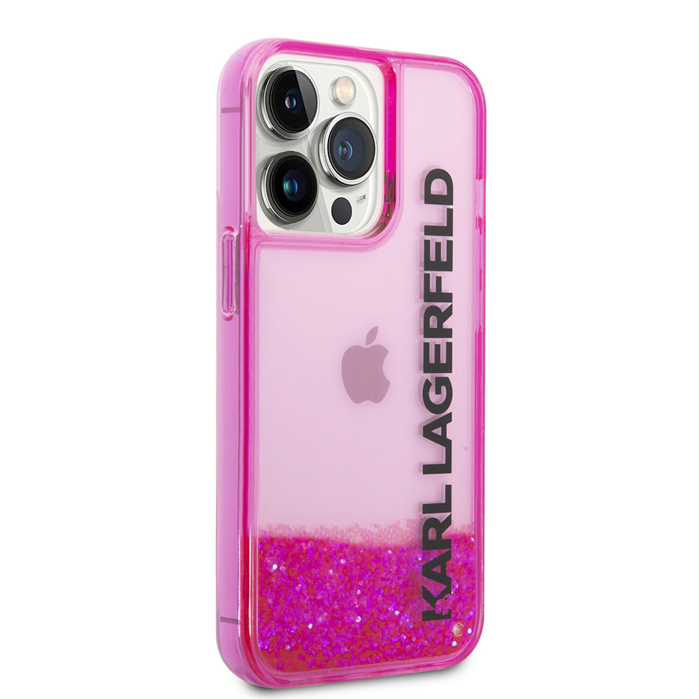 Etui na Apple iPhone 14 Pro, Karl Lagerfeld, Liquid Glitter KL Logo, Różowy
