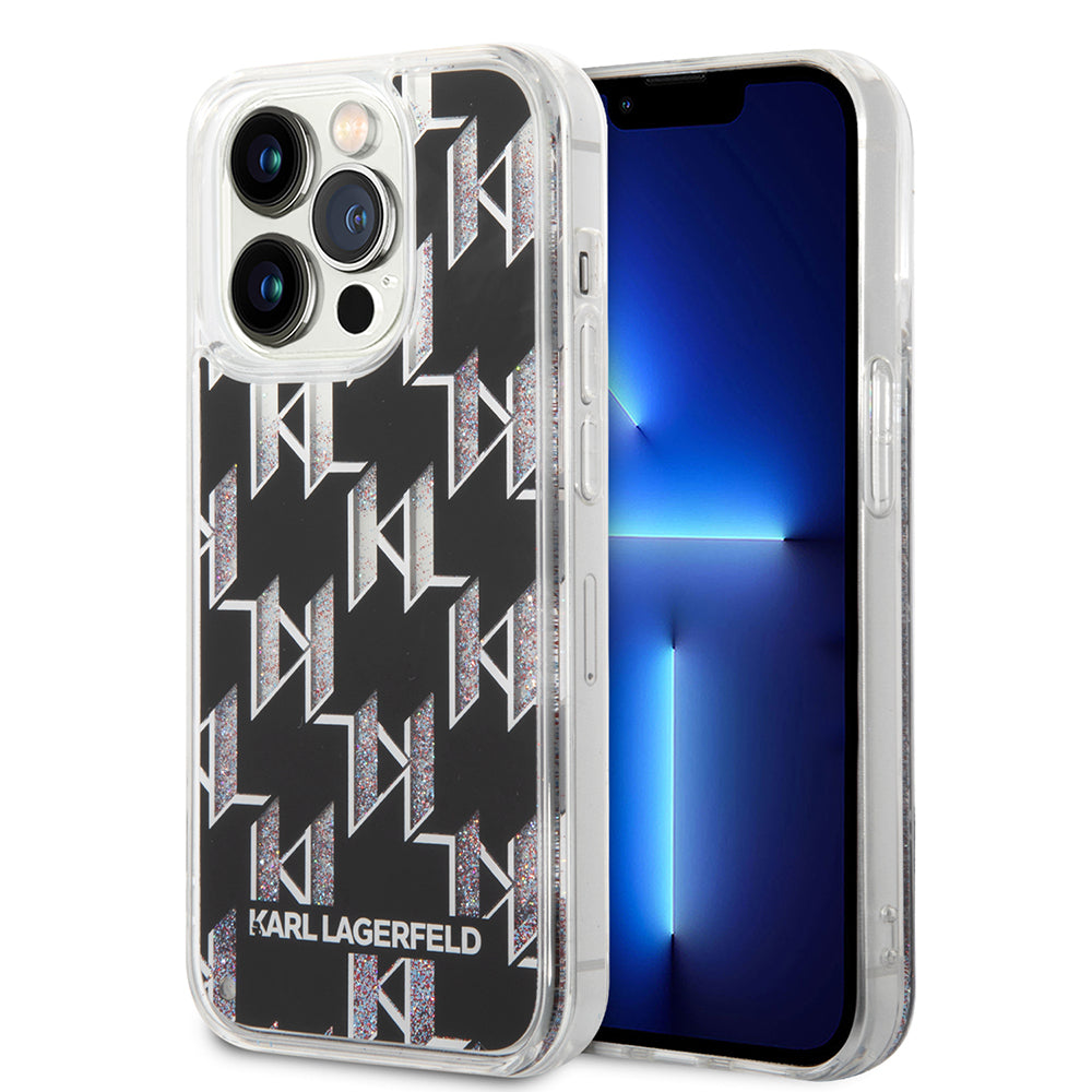 Case for Apple iPhone 14 Pro, Karl Lagerfeld, Liquid Glitter Monogram, Black