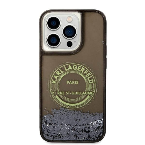 Etui na Apple iPhone 14 Pro, Karl Lagerfeld, Liquid Glitter RSG, Czarne