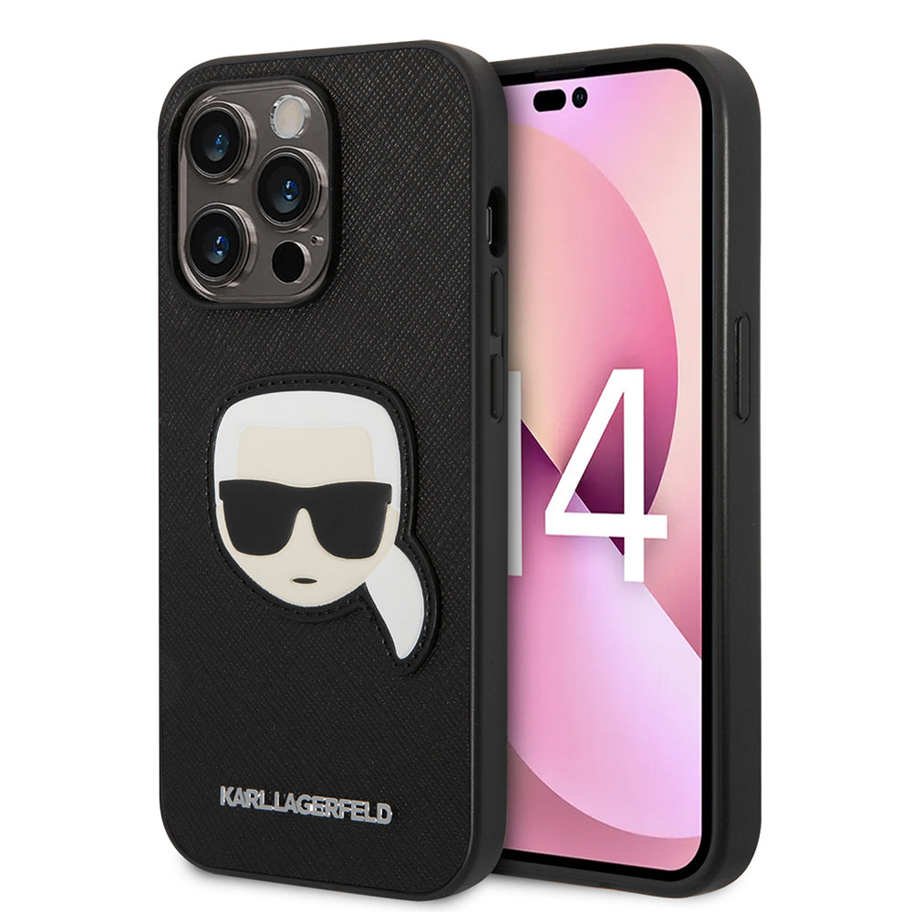 Etui na Apple iPhone 14 Pro, Karl Lagerfeld, Saffiano Karl's Head, Czarne