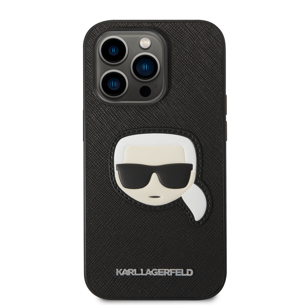 Etui na Apple iPhone 14 Pro, Karl Lagerfeld, Saffiano Karl's Head, Czarne