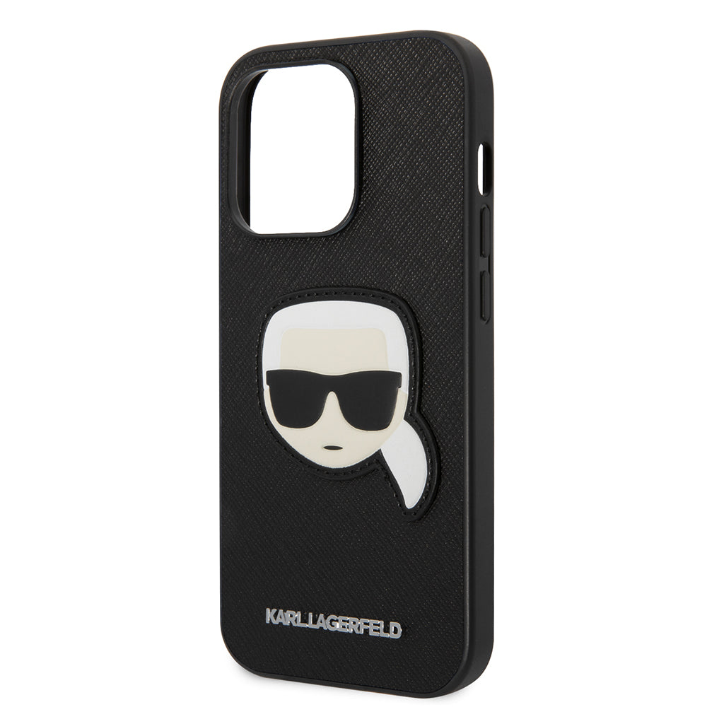 Etui na Apple iPhone 14 Pro, Karl Lagerfeld, Saffiano Karl's Head, Czarne
