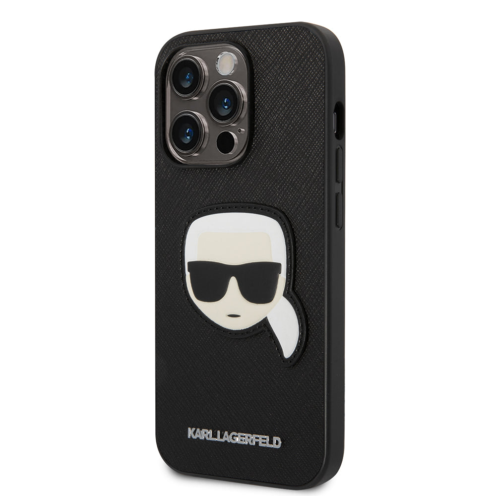 Etui na Apple iPhone 14 Pro, Karl Lagerfeld, Saffiano Karl's Head, Czarne