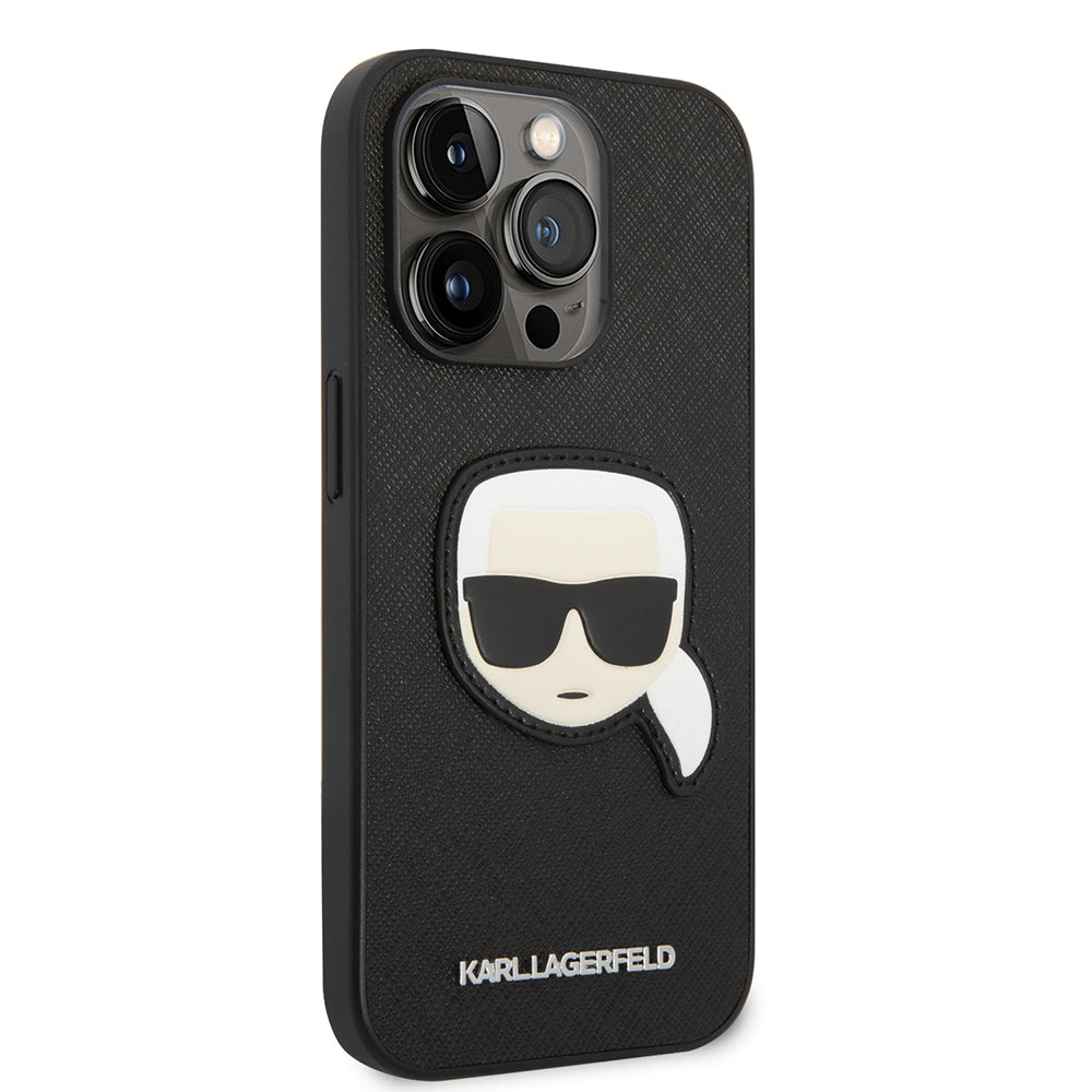 Etui na Apple iPhone 14 Pro, Karl Lagerfeld, Saffiano Karl's Head, Czarne