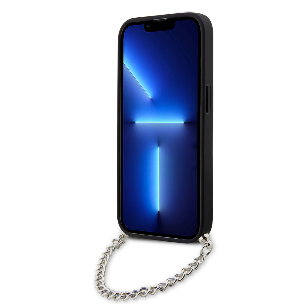 Etui na Apple iPhone 14 Pro, Karl Lagerfeld, Saffiano Monogram Chain, Srebrne