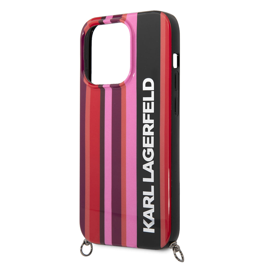 Etui na Apple iPhone 14 Pro Max, Karl Lagerfeld, Color Stripes with Strap, Różowy