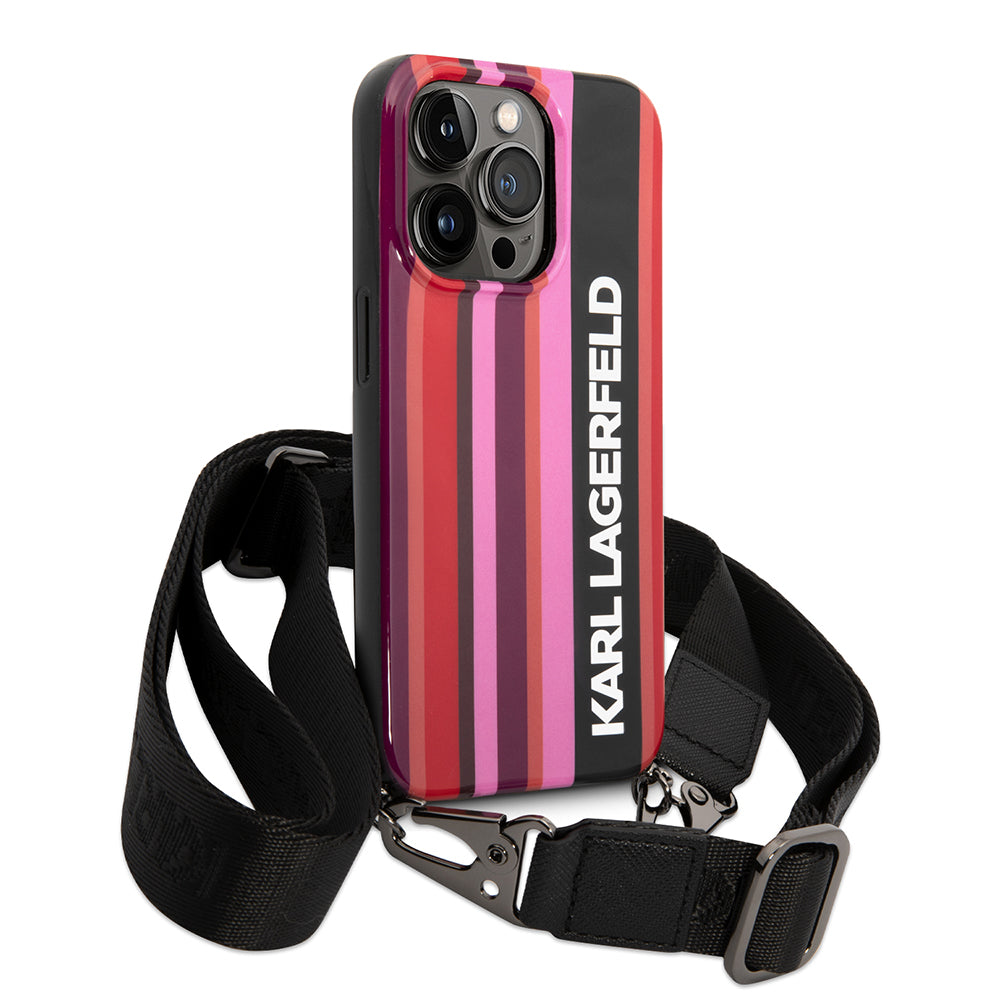 Etui na Apple iPhone 14 Pro Max, Karl Lagerfeld, Color Stripes with Strap, Różowy