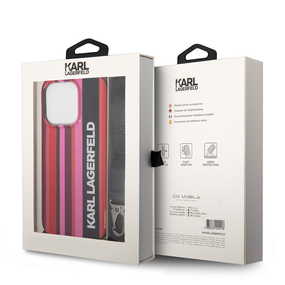 Etui na Apple iPhone 14 Pro Max, Karl Lagerfeld, Color Stripes with Strap, Różowy