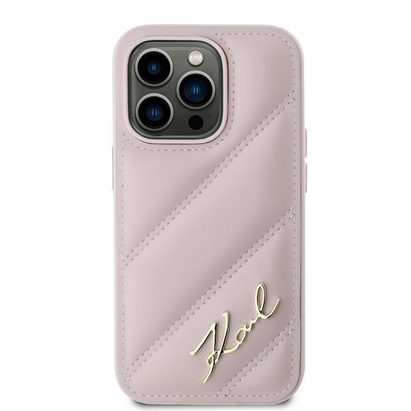 Etui na Apple iPhone 14 Pro Max, Karl Lagerfeld, Diagonal Quilted Script, Różowy