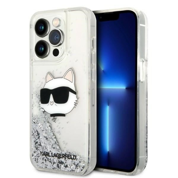 Etui na Apple iPhone 14 Pro Max, Karl Lagerfeld, Glitter Choupette's Head, Srebrne.