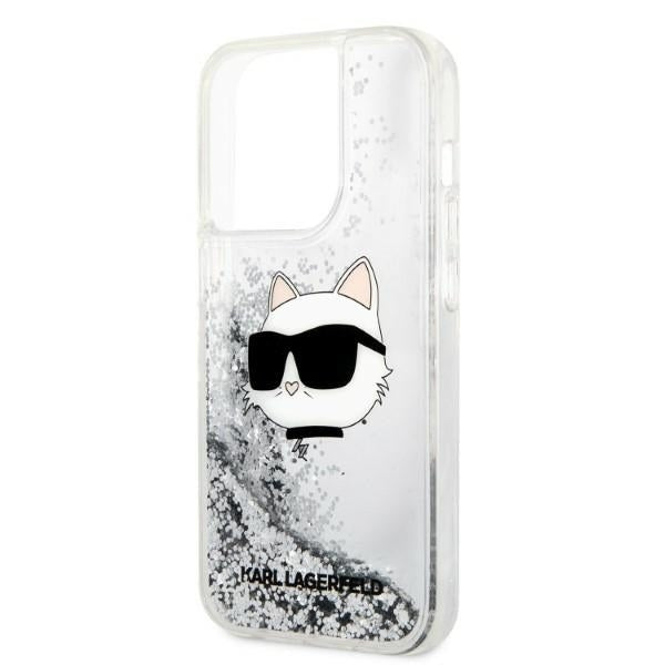 Etui na Apple iPhone 14 Pro Max, Karl Lagerfeld, Glitter Choupette's Head, Srebrne.
