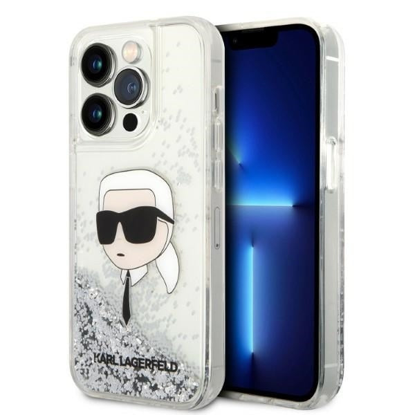 Etui na Apple iPhone 14 Pro Max, Karl Lagerfeld, Glitter Karl's Head, Srebrne.