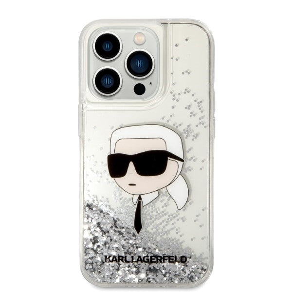 Etui na Apple iPhone 14 Pro Max, Karl Lagerfeld, Glitter Karl's Head, Srebrne.