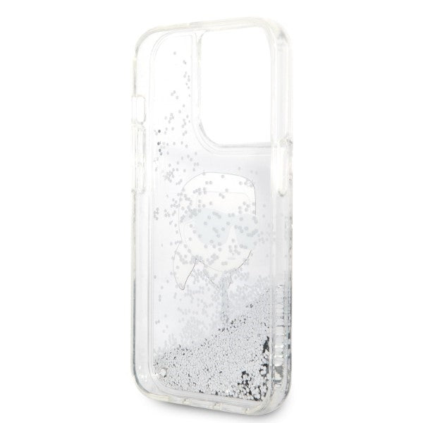 Etui na Apple iPhone 14 Pro Max, Karl Lagerfeld, Glitter Karl's Head, Srebrne.