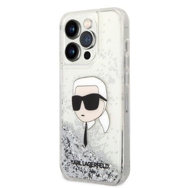 Etui na Apple iPhone 14 Pro Max, Karl Lagerfeld, Glitter Karl's Head, Srebrne.