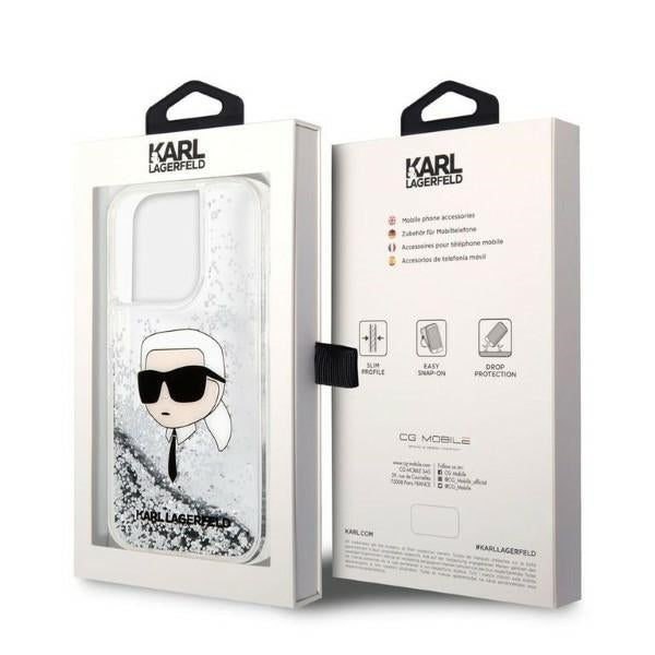 Etui na Apple iPhone 14 Pro Max, Karl Lagerfeld, Glitter Karl's Head, Srebrne.
