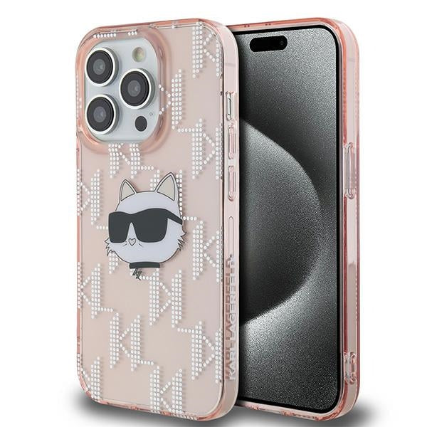 Etui na Apple iPhone 14 Pro Max, Karl Lagerfeld, IML Luxury Monogram Choupette's Head, Różowy