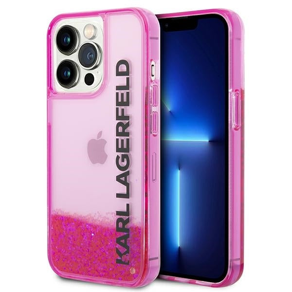 Etui na Apple iPhone 14 Pro Max, Karl Lagerfeld, Liquid Glitter KL Logo, Różowy