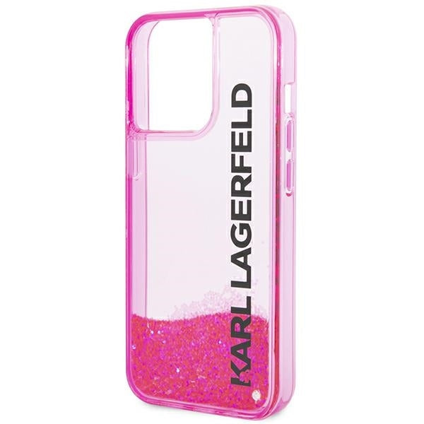 Etui na Apple iPhone 14 Pro Max, Karl Lagerfeld, Liquid Glitter KL Logo, Różowy