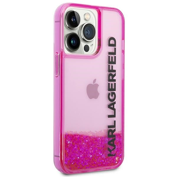 Etui na Apple iPhone 14 Pro Max, Karl Lagerfeld, Liquid Glitter KL Logo, Różowy