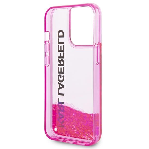 Etui na Apple iPhone 14 Pro Max, Karl Lagerfeld, Liquid Glitter KL Logo, Różowy