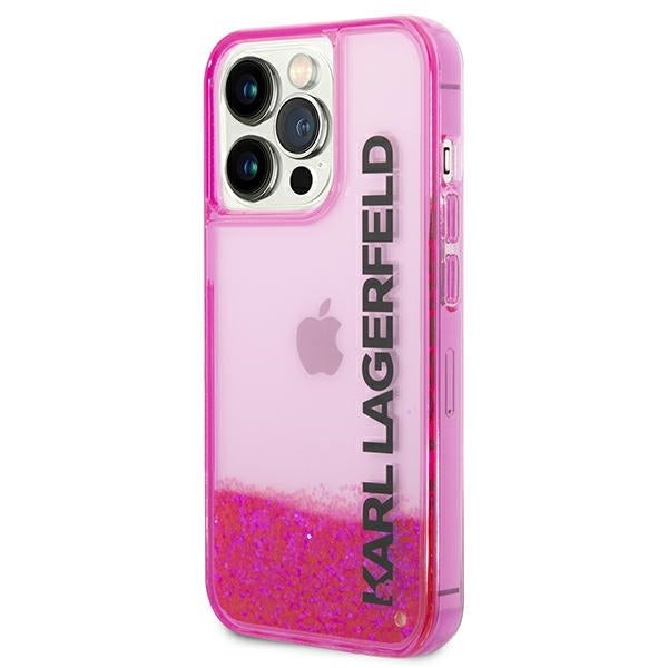 Etui na Apple iPhone 14 Pro Max, Karl Lagerfeld, Liquid Glitter KL Logo, Różowy
