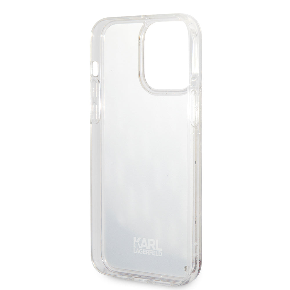 Etui na Apple iPhone 14 Pro Max, Karl Lagerfeld, Liquid Glitter Monogram, Srebrne