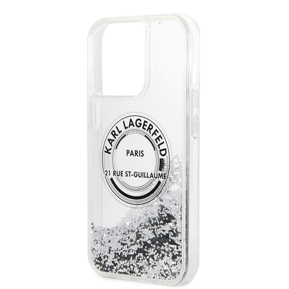Etui na Apple iPhone 14 Pro Max, Karl Lagerfeld, Liquid Glitter RSG, Srebrne