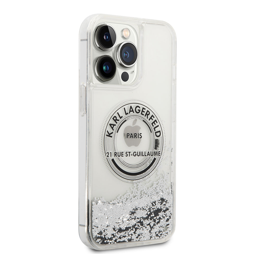 Etui na Apple iPhone 14 Pro Max, Karl Lagerfeld, Liquid Glitter RSG, Srebrne