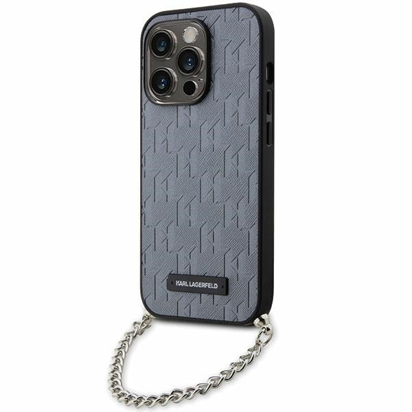 Etui na Apple iPhone 14 Pro Max, Karl Lagerfeld, Saffiano Monogram Chain, Srebrne