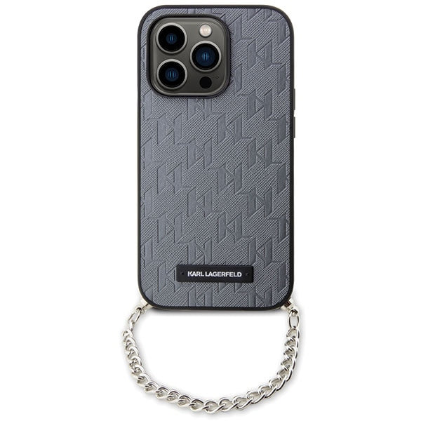 Etui na Apple iPhone 14 Pro Max, Karl Lagerfeld, Saffiano Monogram Chain, Srebrne