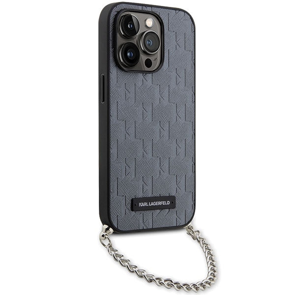 Etui na Apple iPhone 14 Pro Max, Karl Lagerfeld, Saffiano Monogram Chain, Srebrne