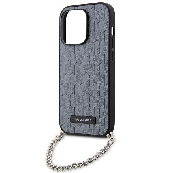 Etui na Apple iPhone 14 Pro Max, Karl Lagerfeld, Saffiano Monogram Chain, Srebrne