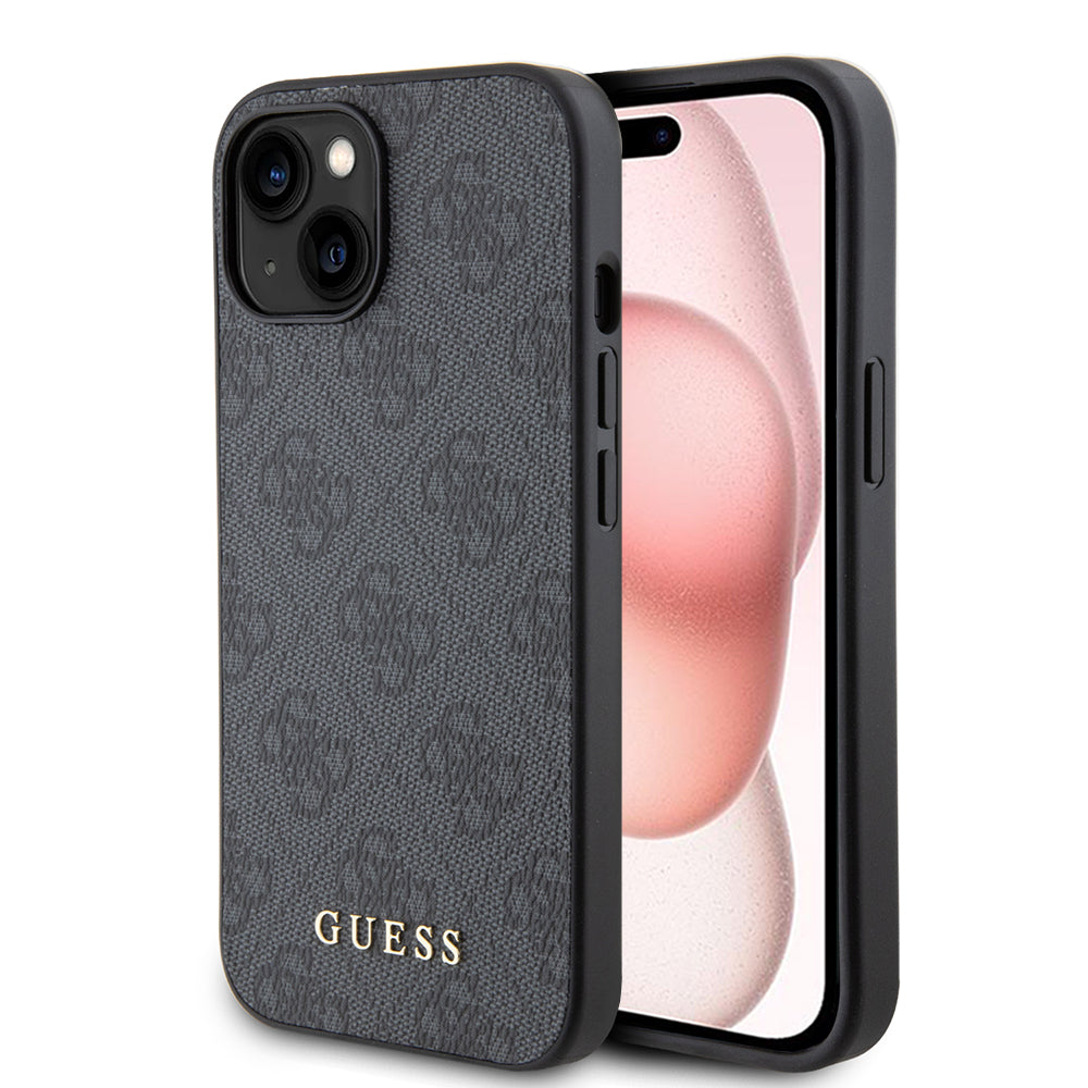 Etui na Apple iPhone 15, Guess, 4G Metal Gold Logo, Szare