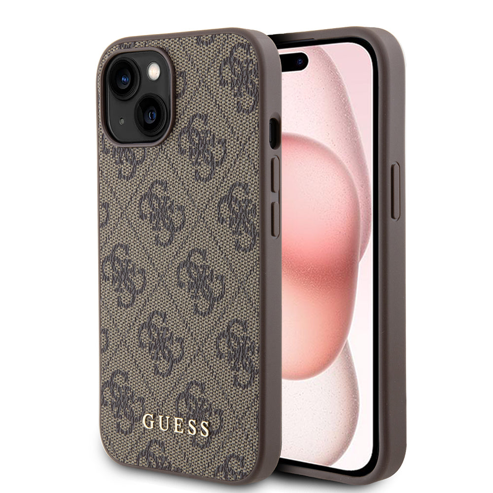 Etui na Apple iPhone 15, Guess, 4G Metal Gold Logo, Brązowy