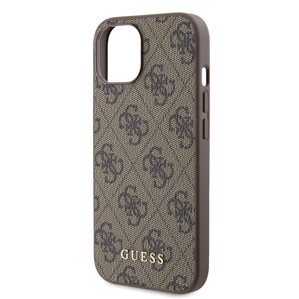 Etui na Apple iPhone 15, Guess, 4G Metal Gold Logo, Brązowy