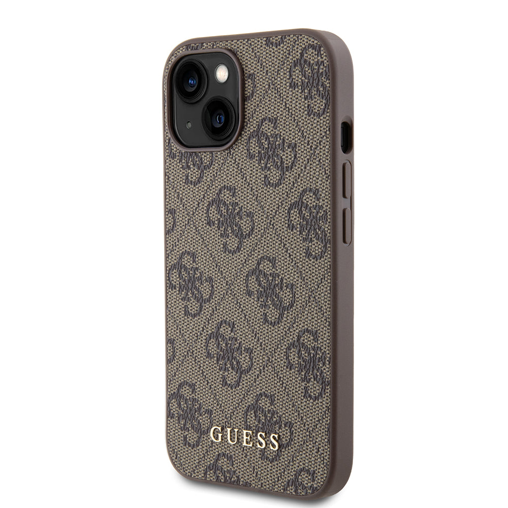 Etui na Apple iPhone 15, Guess, 4G Metal Gold Logo, Brązowy