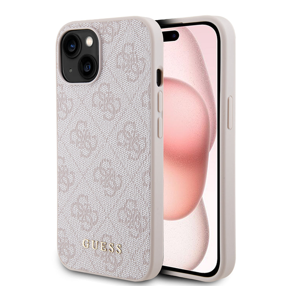 Etui na Apple iPhone 15, Guess, 4G Metal Gold Logo, Różowy