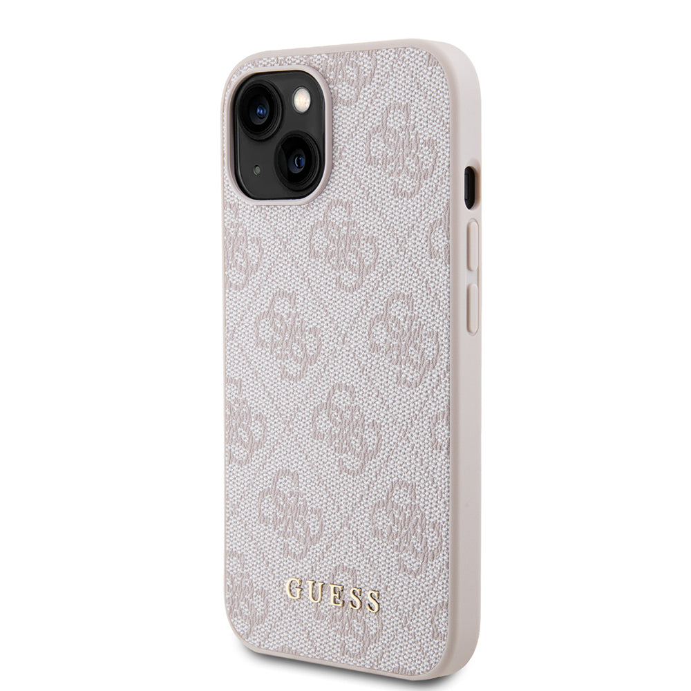 Etui na Apple iPhone 15, Guess, 4G Metal Gold Logo, Różowy