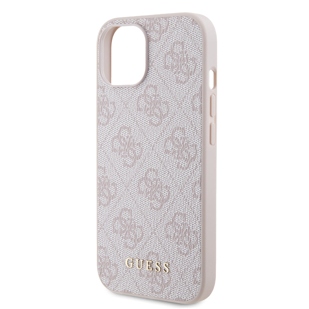 Etui na Apple iPhone 15, Guess, 4G Metal Gold Logo, Różowy