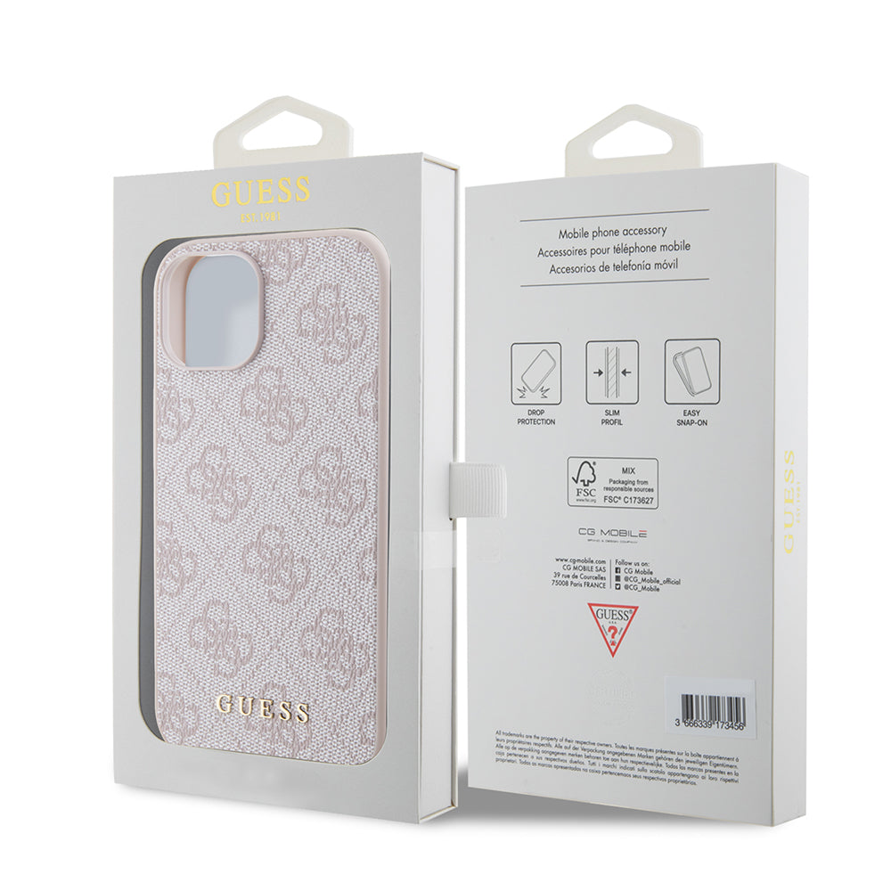 Etui na Apple iPhone 15, Guess, 4G Metal Gold Logo, Różowy