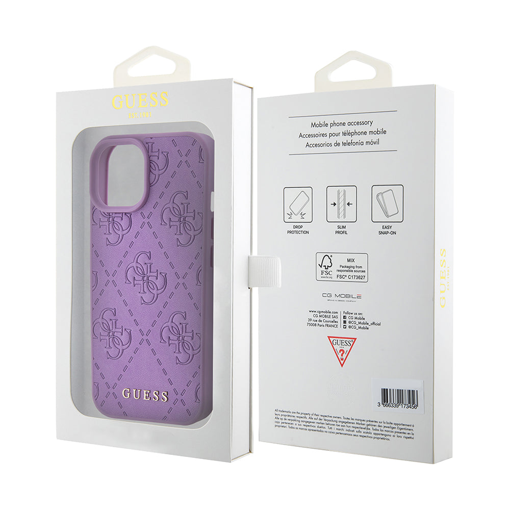 Etui na Apple iPhone 15, Guess, 4G Stamped, Jasny Fiolet