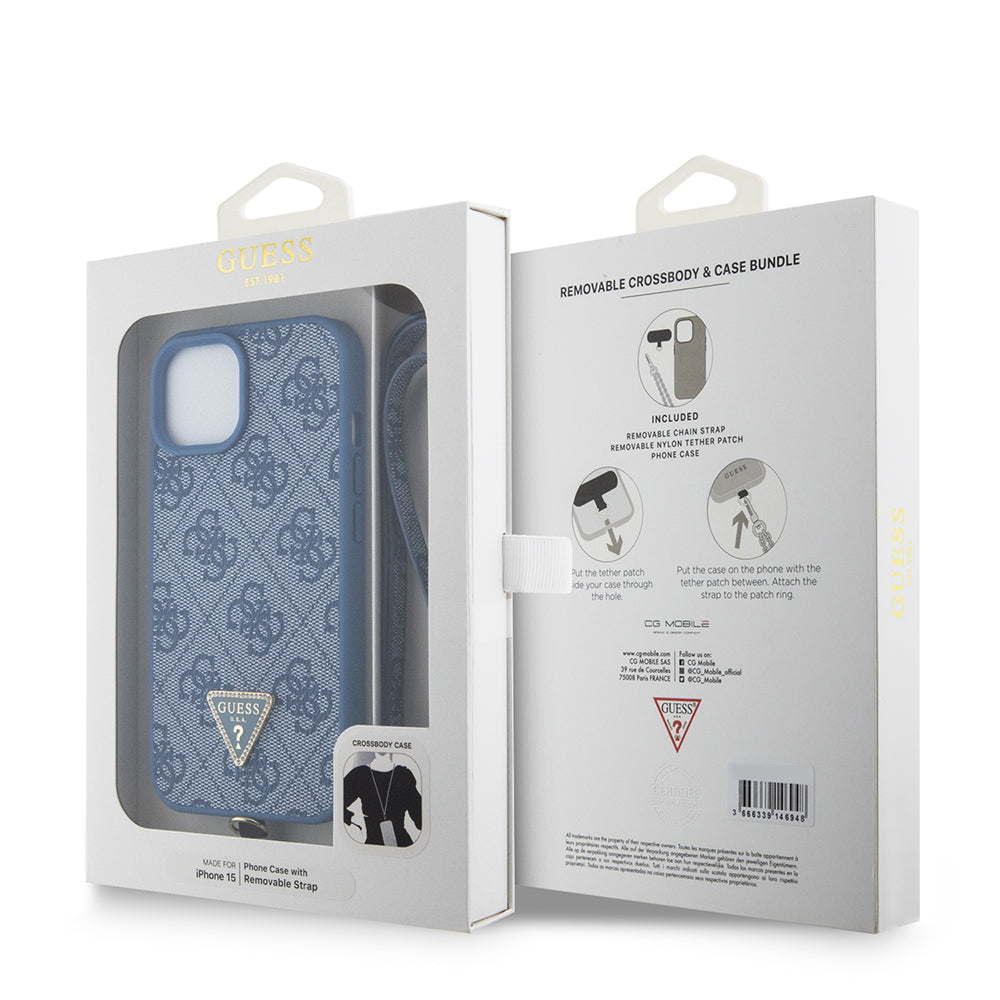 Etui na Apple iPhone 15, Guess, Crossbody 4G Metal Logo, Niebieskie
