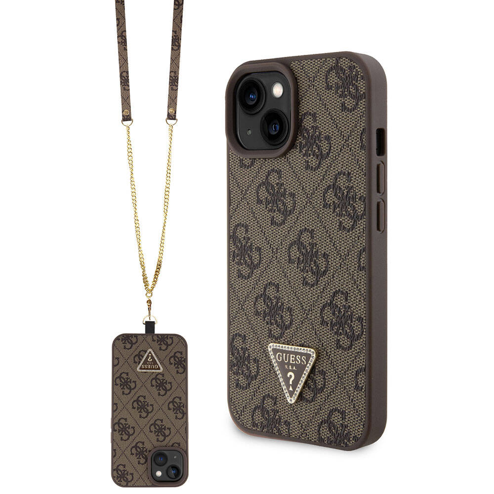 Etui na Apple iPhone 15, Guess, Crossbody 4G Metal Logo, Brązowy