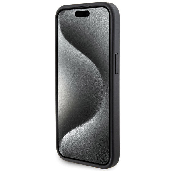 Etui na Apple iPhone 15, Guess, Grip Stand 4G Saffiano Strass, Czarne