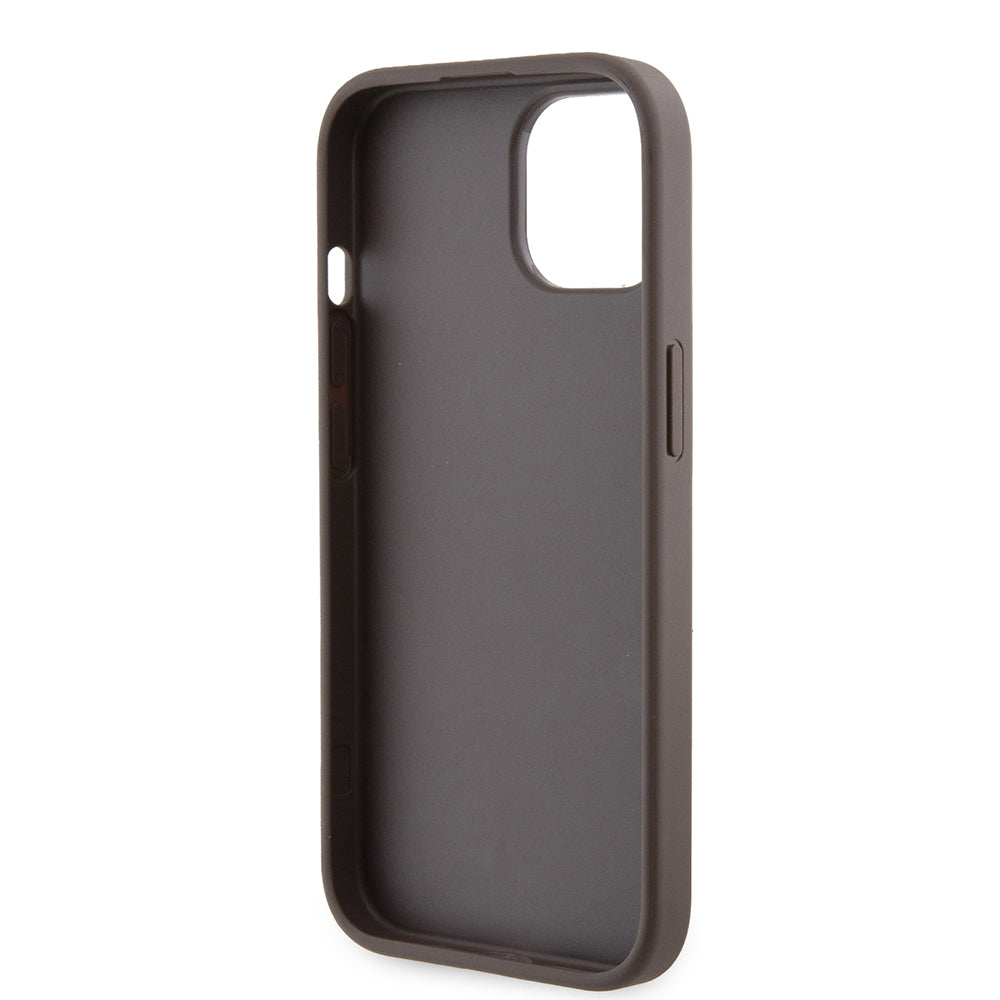 Etui dla Apple iPhone 15, Guess, Grip Stand 4G Triangle Strass, Brązowy