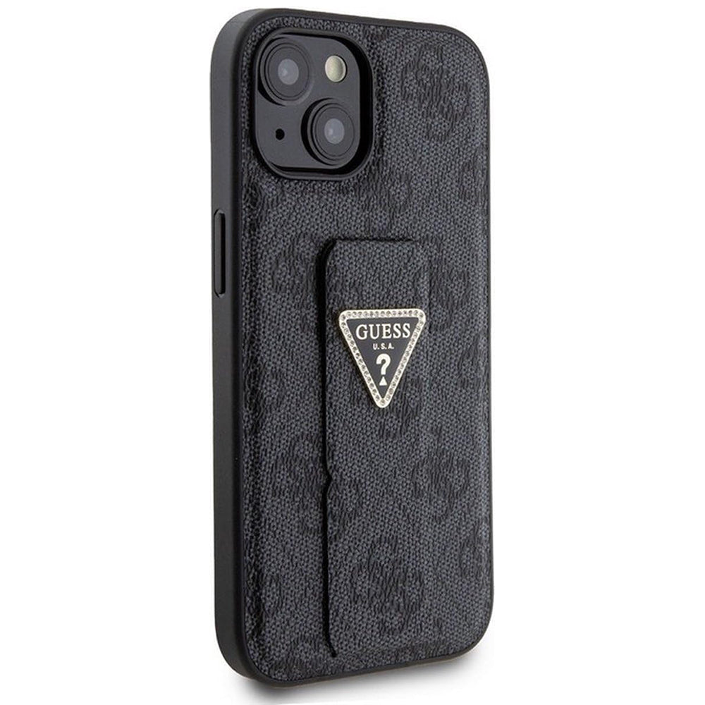Etui na Apple iPhone 15, Guess, Grip Stand 4G Triangle Strass, Czarne