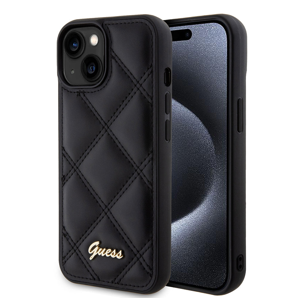 Etui na Apple iPhone 15, Guess, Quilted Metal Logo, Czarne